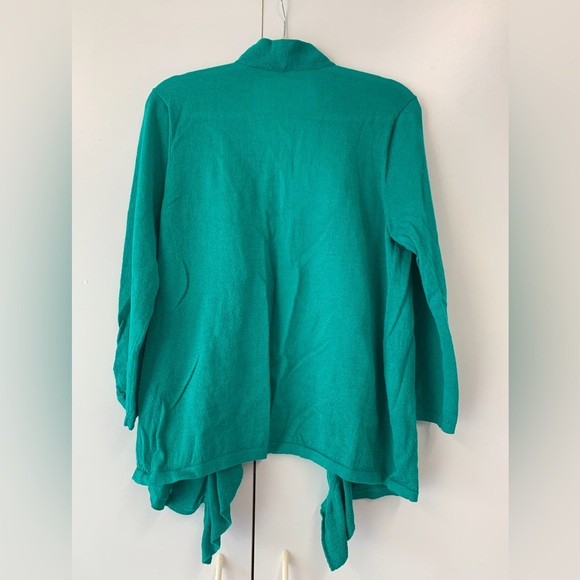 Chico’s Teal Ruffled Open Front Cardigan - sz 2 (L) - Picture 5 of 12